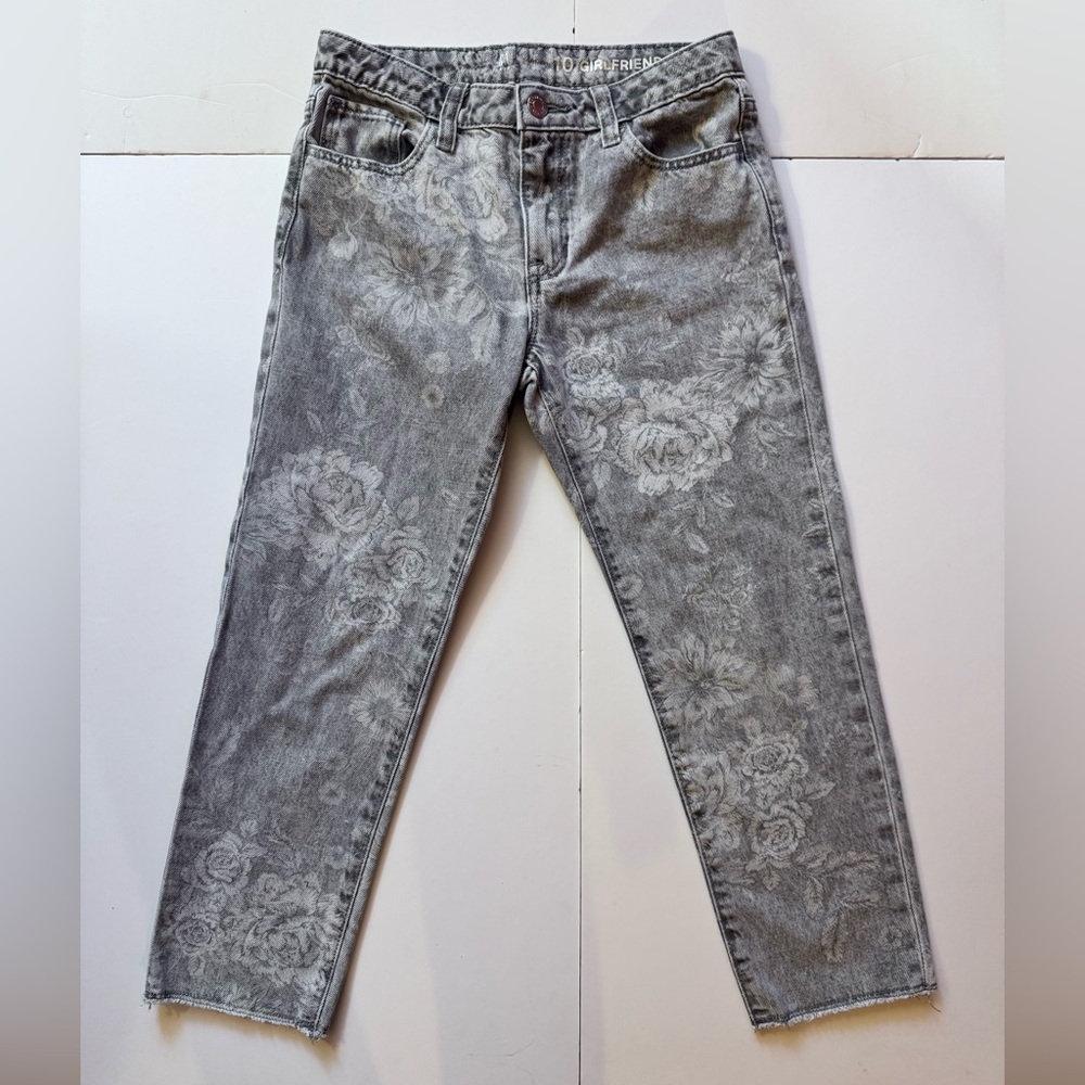 Gap Kids Grey Floral Print Girlfriend Fit Jeans in Size 10 EUC